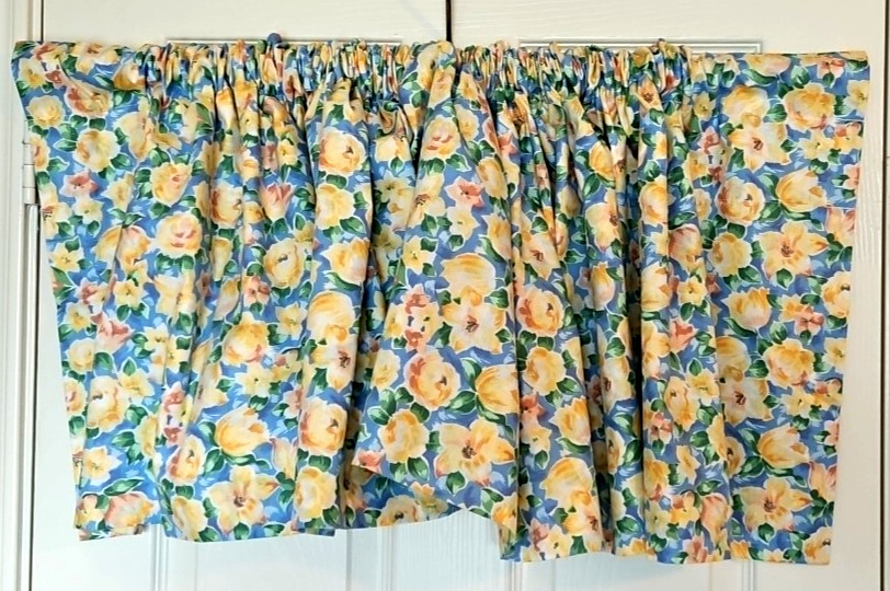 VTG Croscill 90″x18″ Blue Yellow Cotton Floral Print Straight Valances Set of 2