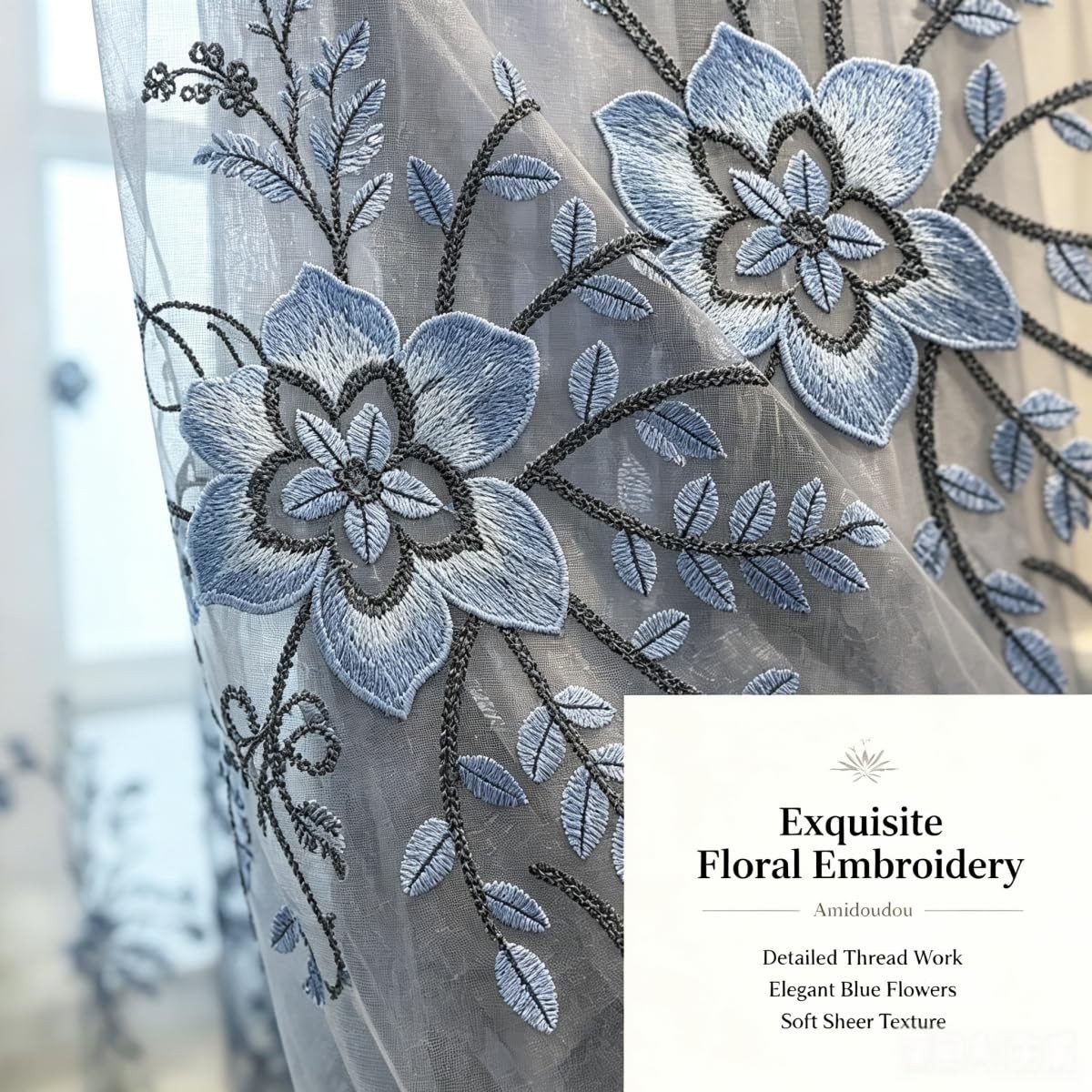 1 Pair European Double Layer Curtains for Living Room Bedroom Luxury Flower E…