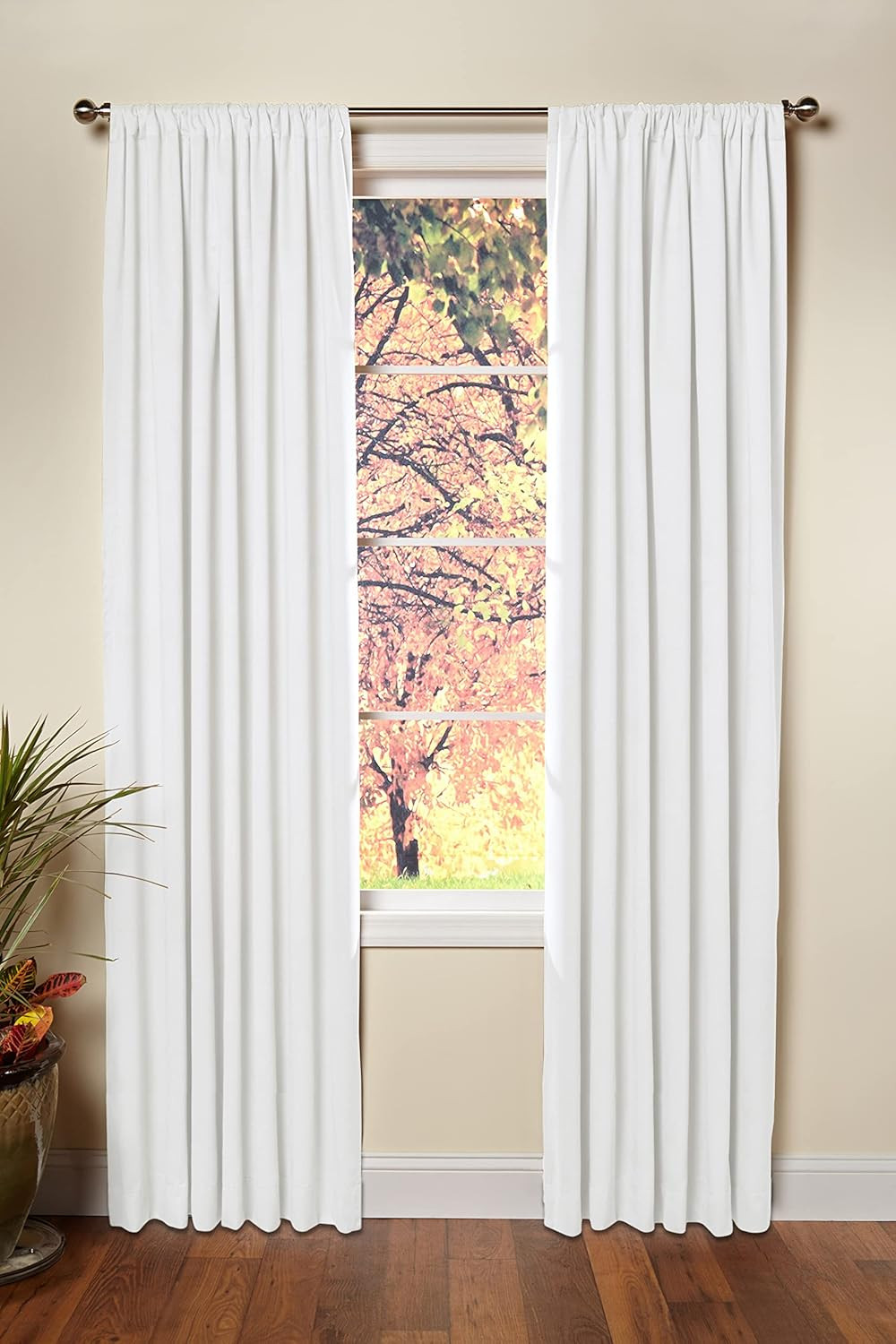 White Curtain Window Panel Drapes – Set of 2 – Thick Cotton Duck F