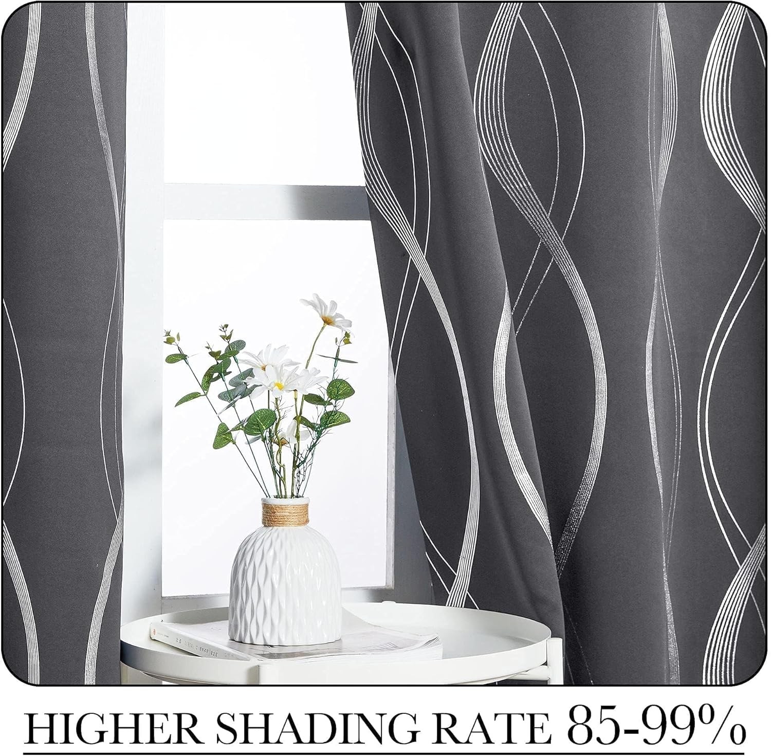 Grey Blackout Striped Pattern Curtains for Living Room 84 Inch Long 2 Panels Set
