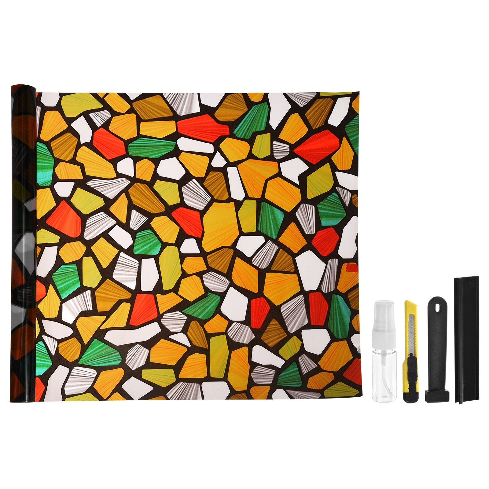 Colored Stone Pattern Stained Glass Window Privacy Film 39.4″x13.8″ Static Cling