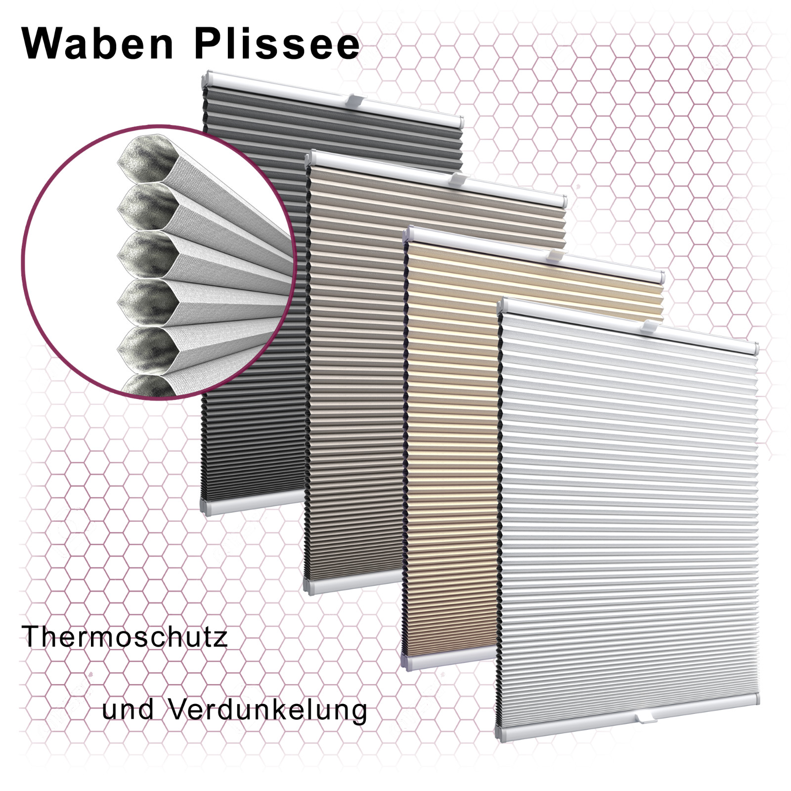 THERMO Waben-Plissee nach Maß Rollo 100% Verdunkelung OHNE Bohren