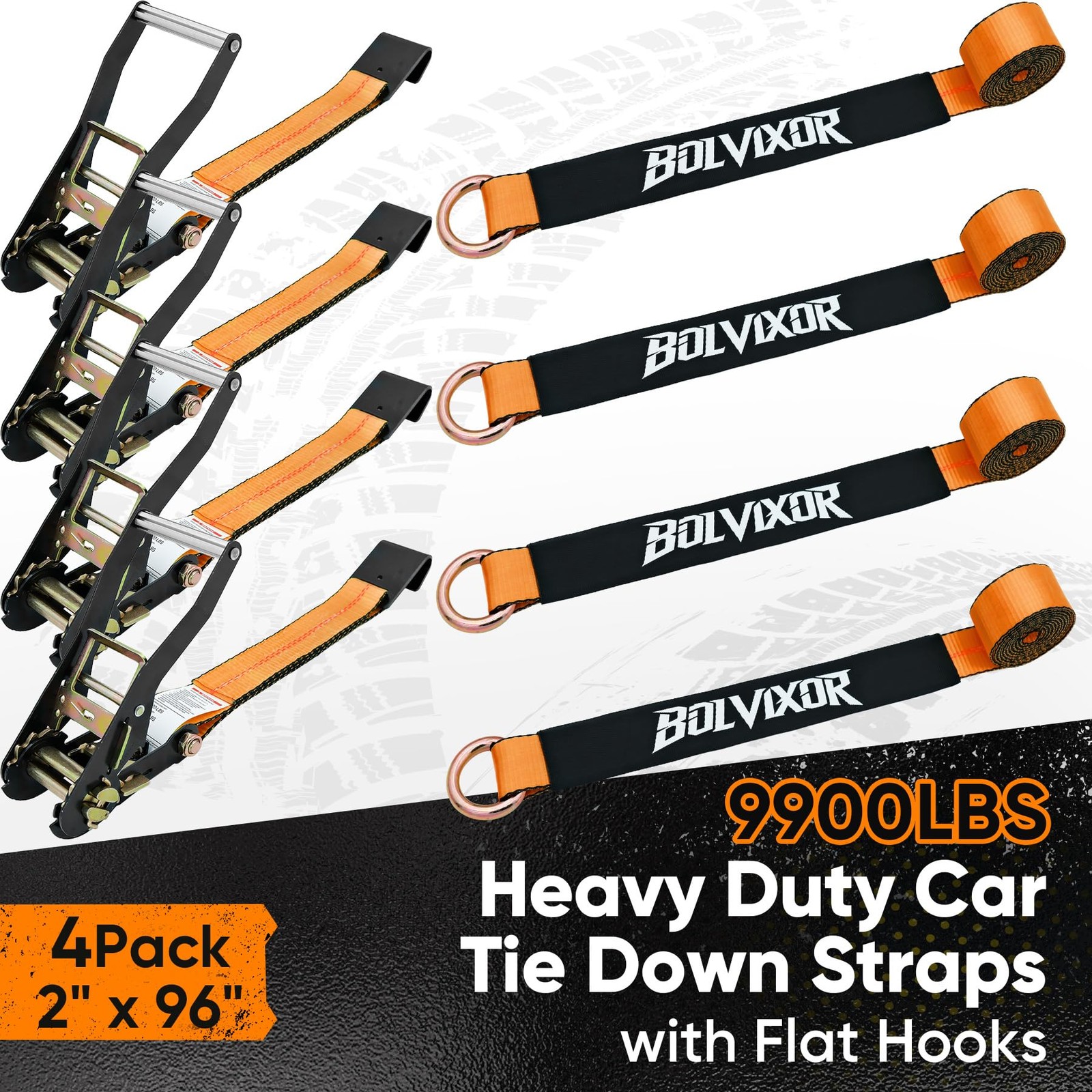 4 Pack Car Tie Down Straps for Trailers – 2″ x 96″ – 9900LBS Break Strength -…