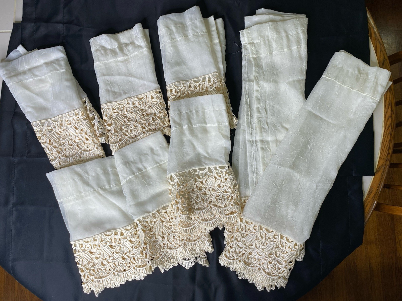 6 Ivory Lace Valance & 1 Pair Of Curtains Peri Home Collections Made In Turkey