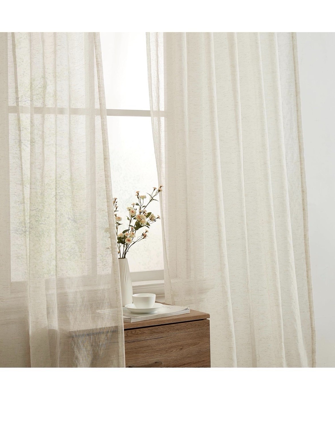 LENA BURLAP SHEER FLAX LINEN TAB TOP CURTAINS 2 PANELS BOHO BOHEMIAN NWT