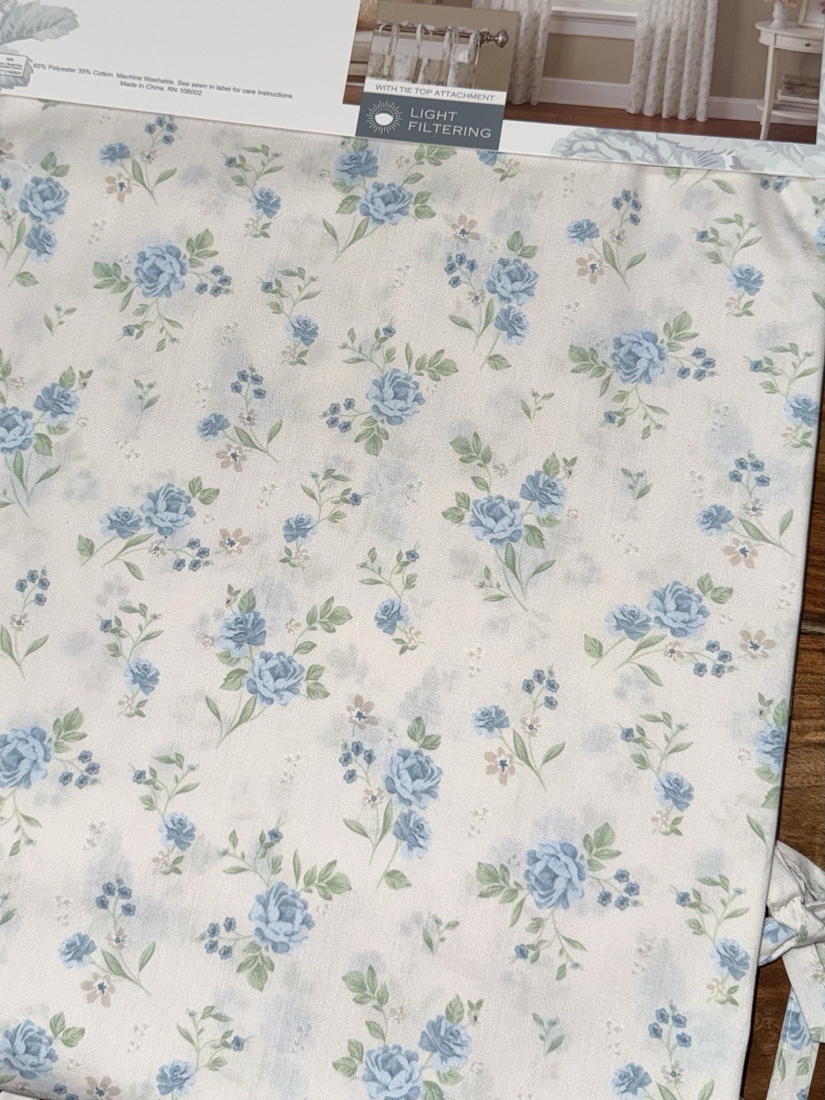 Shabby Chic Set Of 2 Floral Window Curtains Blue Rose Light Filtering 37”x84”