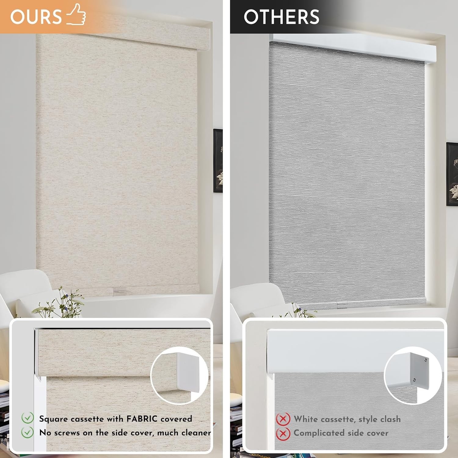 Persilux Blackout Roller Shades for Window Blinds,Cordless,Linen Cream 40Wx72H