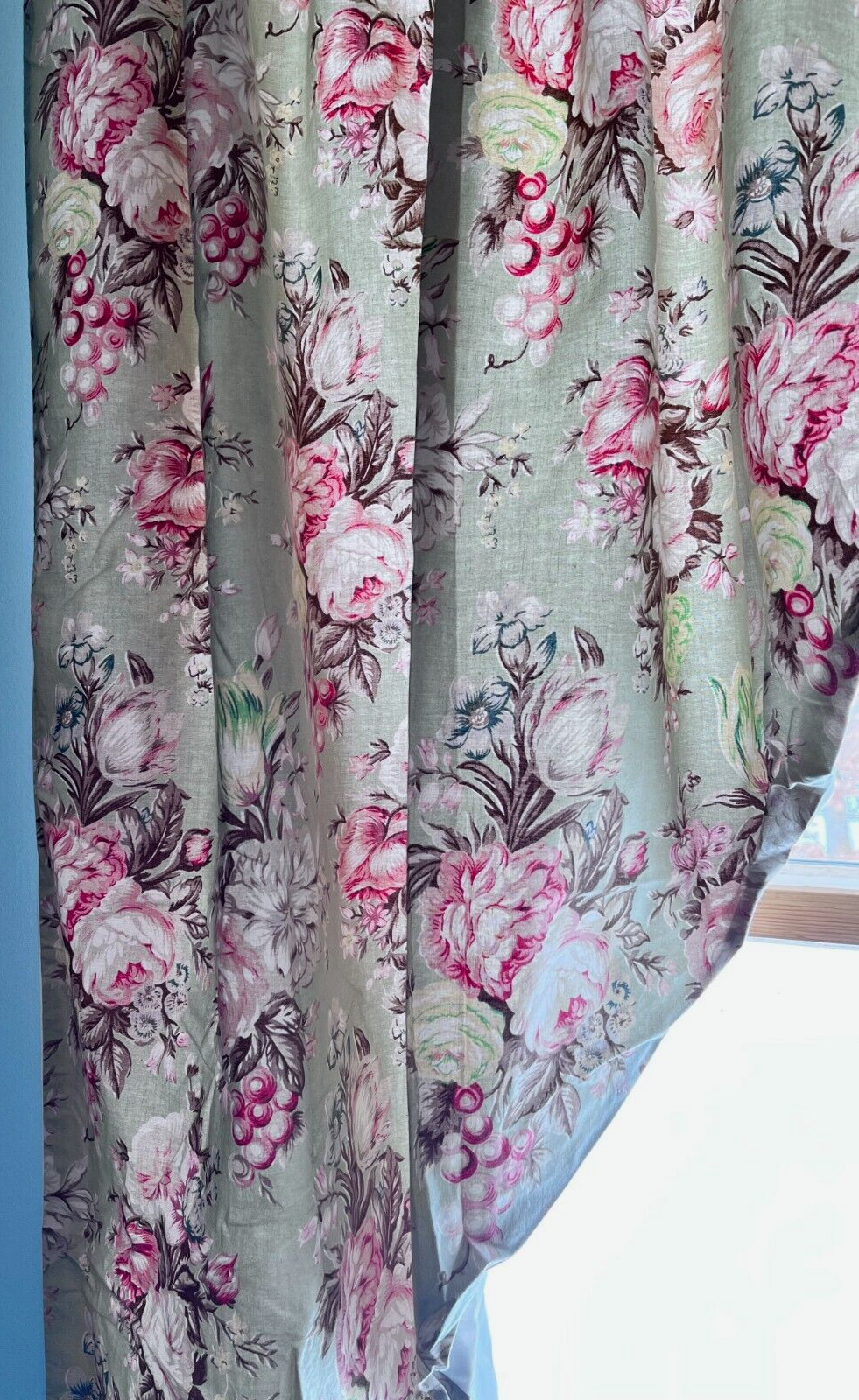 JC Penney Cabbage Rose Cottage Floral Light Filtering Lined Rod Pocket Swags EC