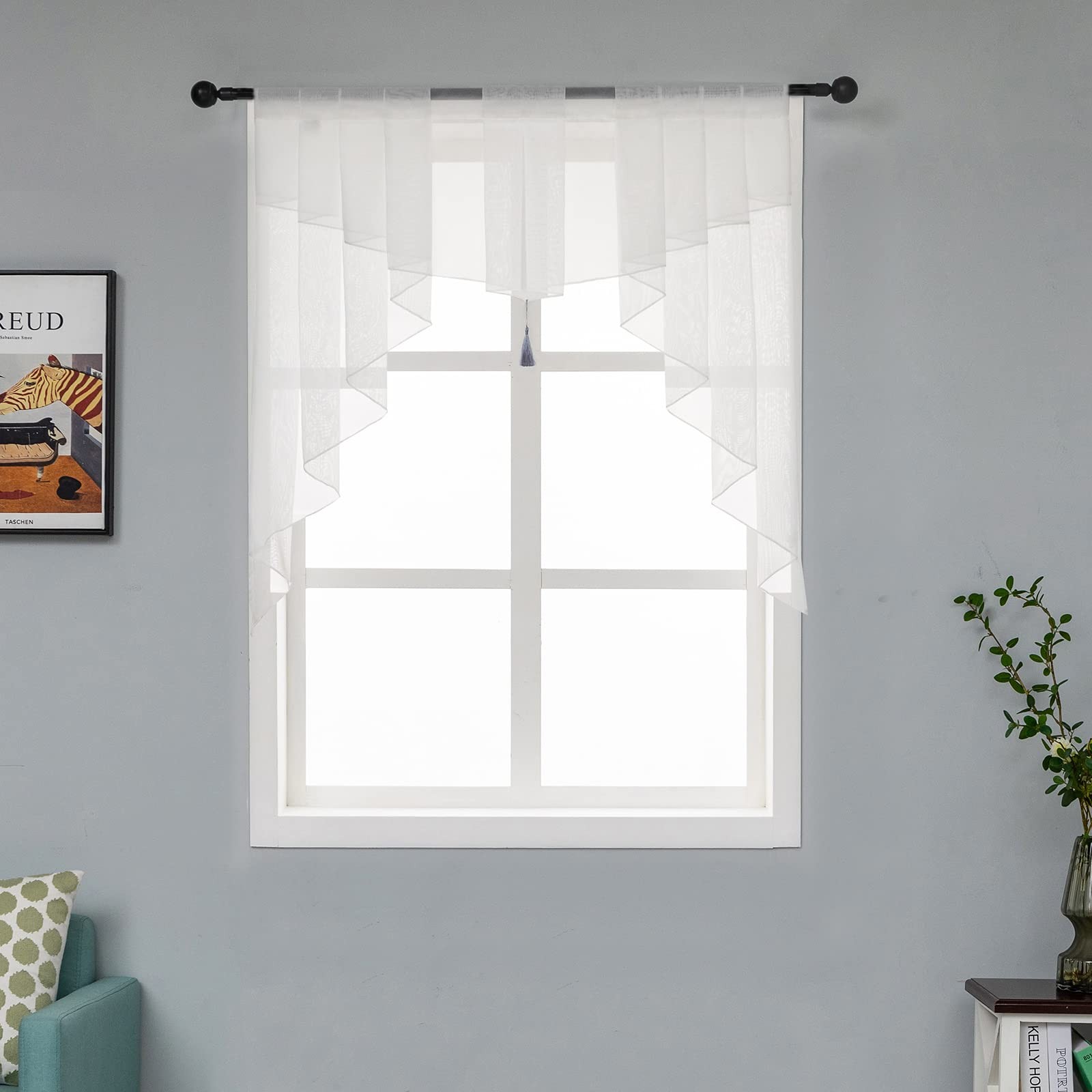 Swag Sheer Valance Curtains for Living Room, Color Matching Kitchen Valance f…