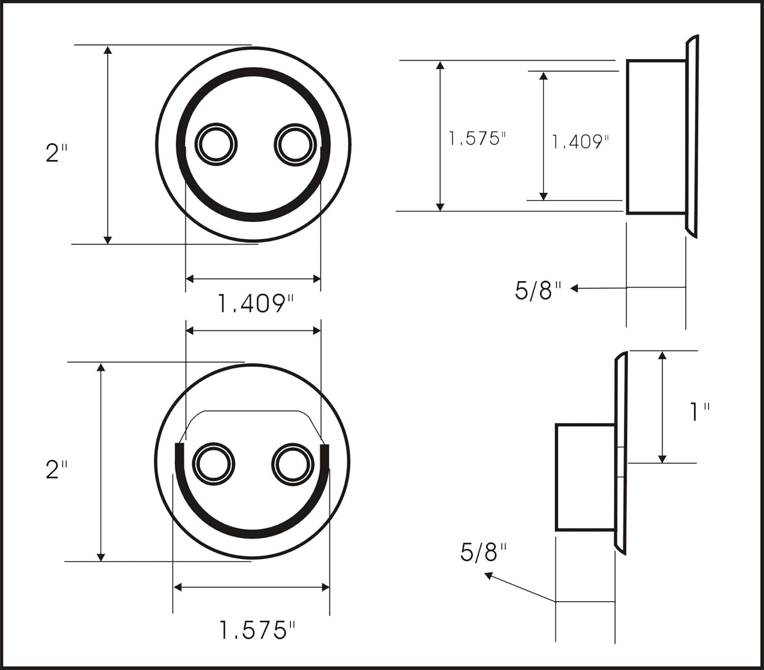 Heavy Duty Solid Metal Closet Rod Socket Set, 1-3/8”, Matte White, 2 Pair, Made