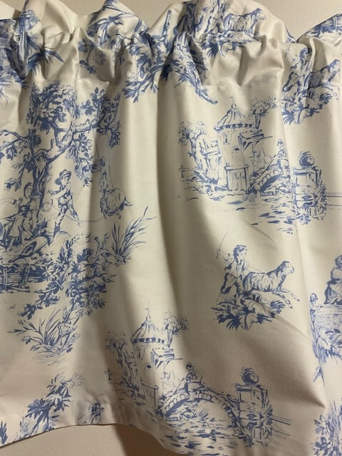 Handmade Blue and White Toile Valance, 52 X 15 INCHES
