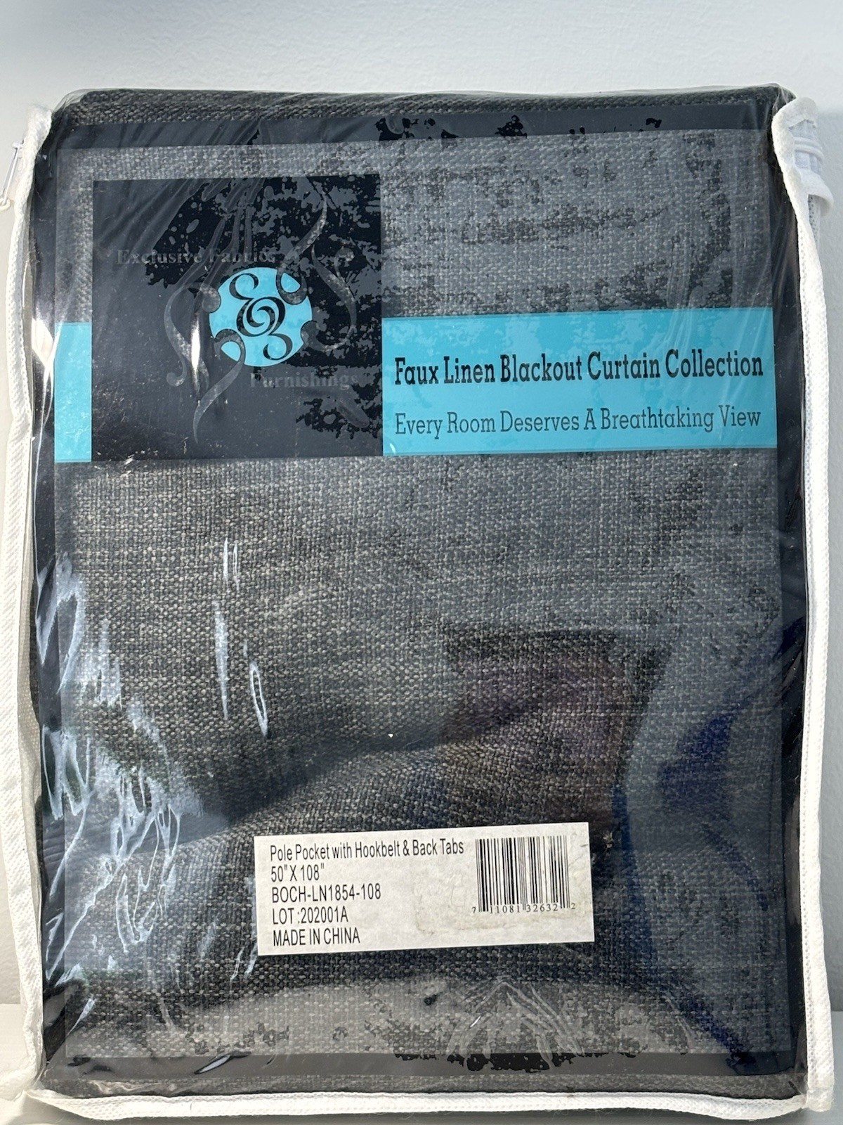 Signature Faux Line Dark Gray Blackout Curtain 50″x 108″ (1 Panel) NEW