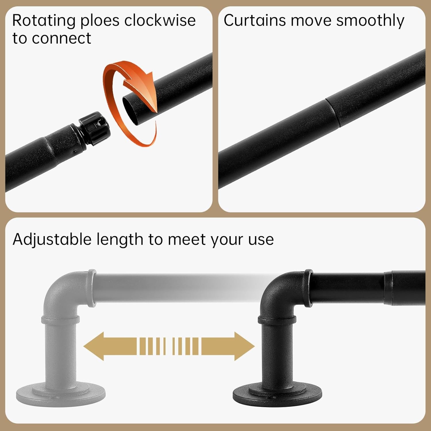 Industrial Curtain Rods for Windows 28 to 48 Inches, 33-45 INCH, Black