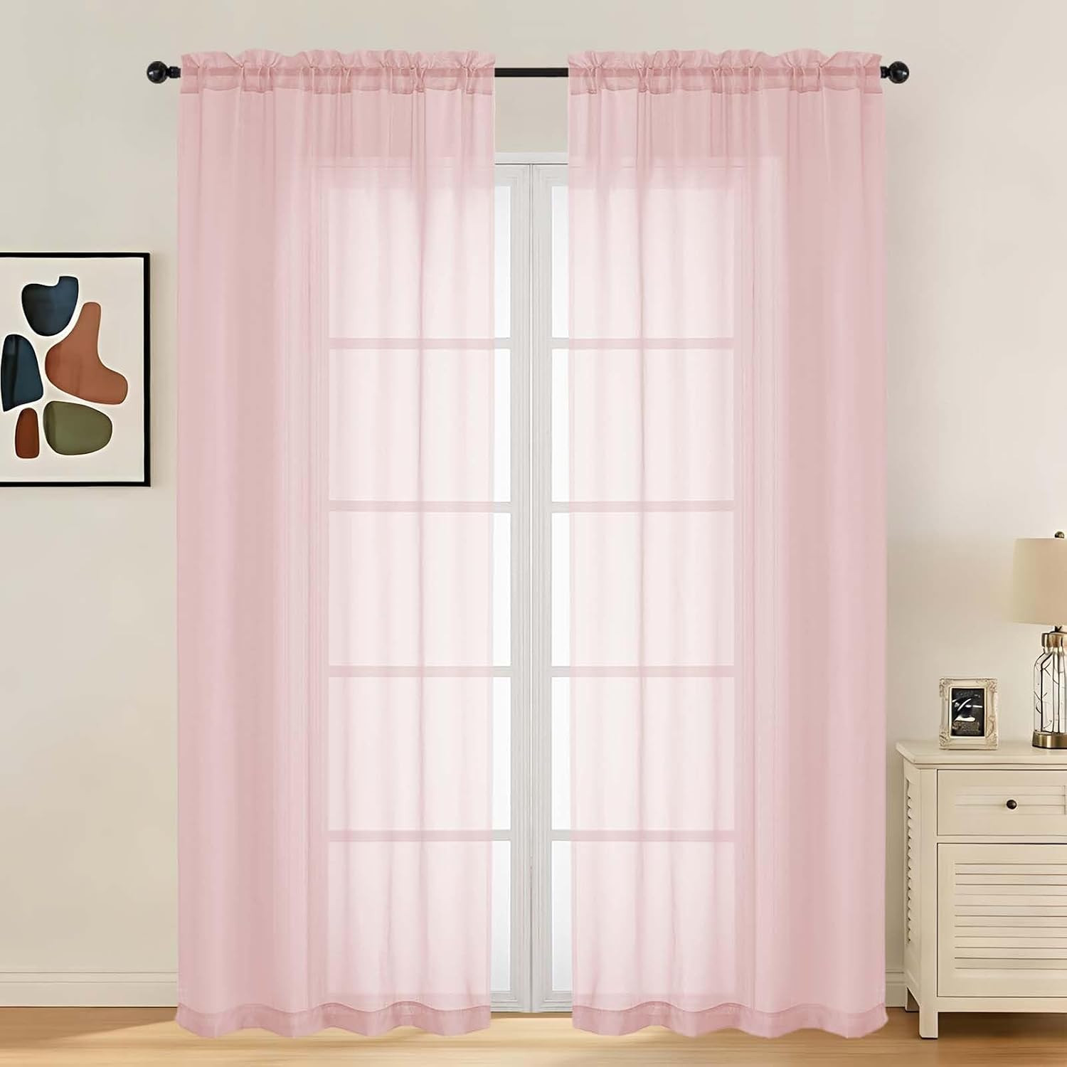 Blush Sheer Curtains 84 Inches Long 2 Panels – Light Filtering Breathable Voile