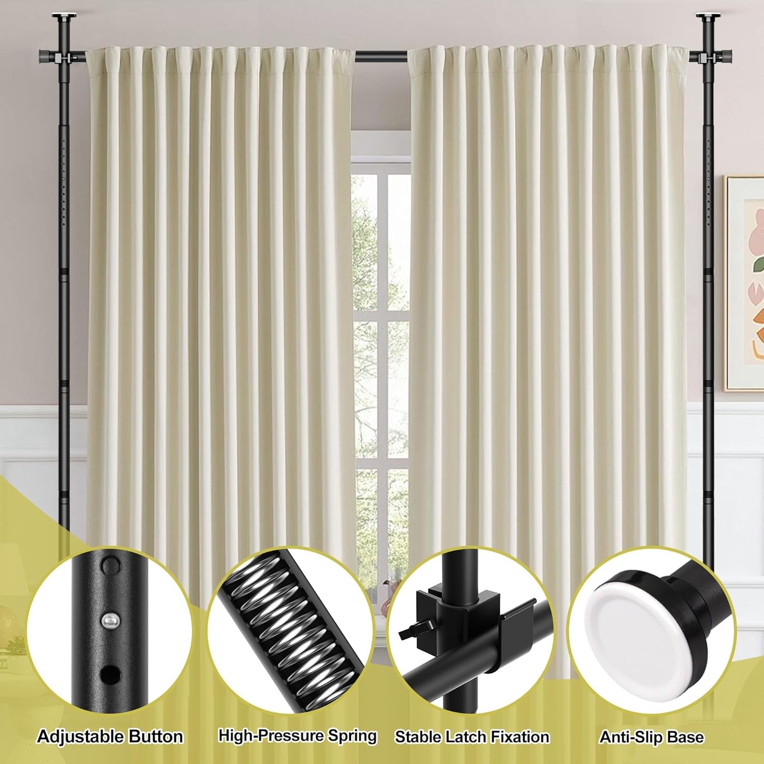 No Drilling Curtain Rod for Room Adjustable Tension Wall Divider Space Partition