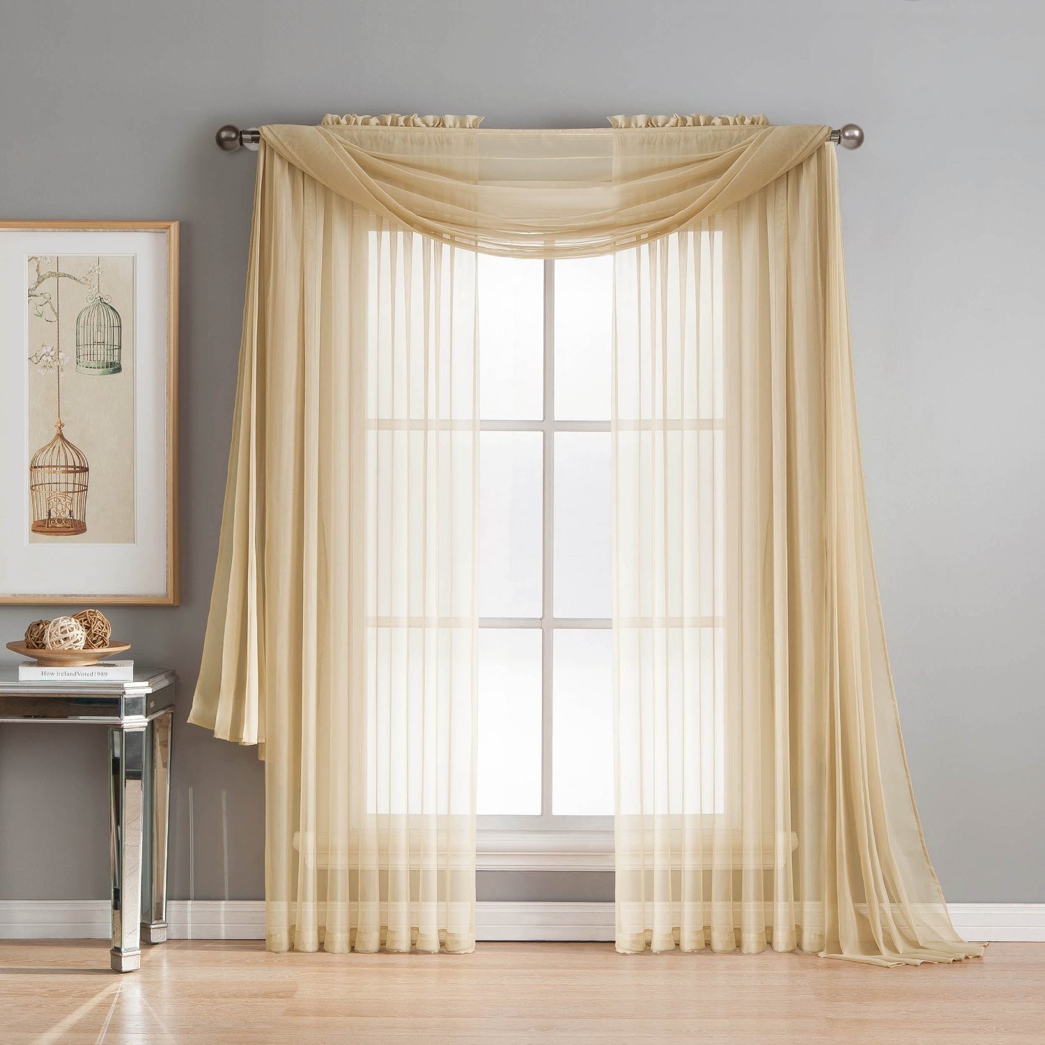 Window Elements Solid Voile Sheer Ex. Wide 54×84 Rod Pocket Curtain Panel Beige