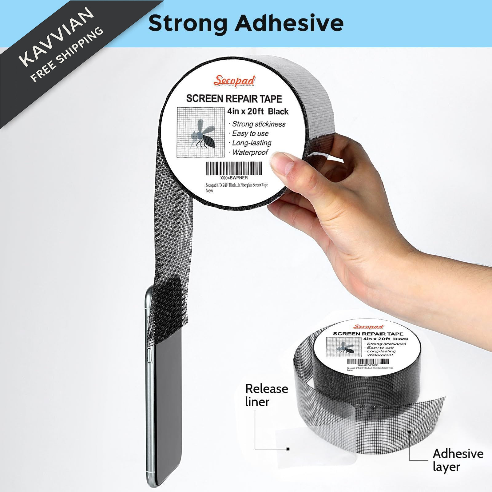 Secopad Black Window Screen Repair Tape, 4 in X 20 FT 4IN x 20FT,