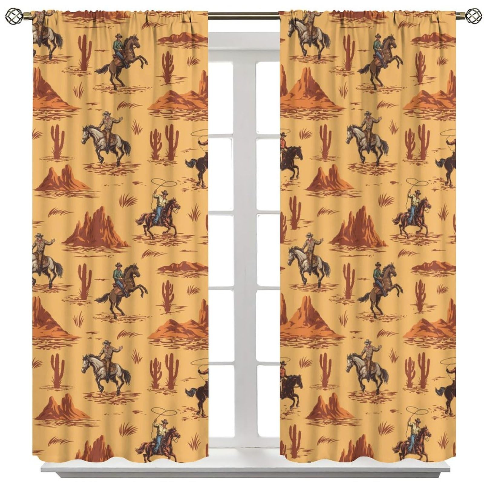 Vintage West Cowboy Curtains Wild Western 20.5″W x 45″L (Pack of 2), Cowboy-2