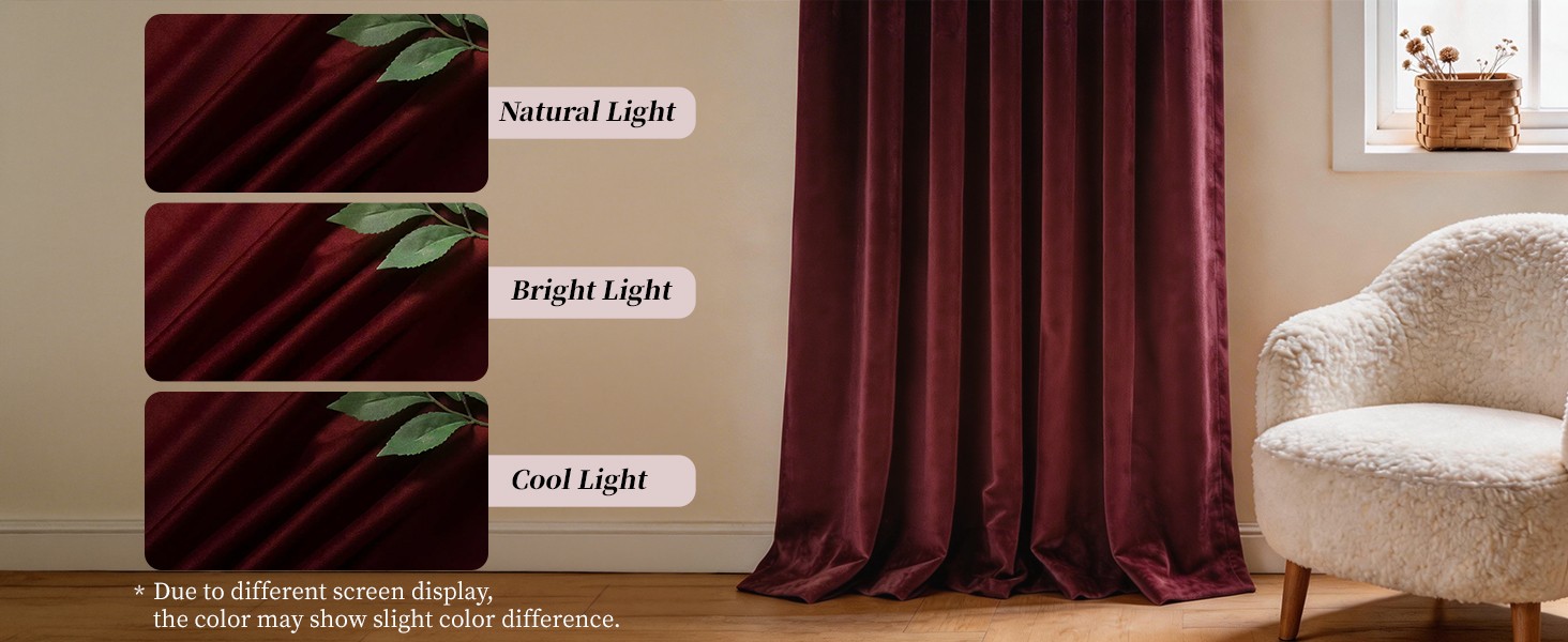 Velvet Ruby Wine Curtain 120 inch Long – Curtains Block Light Rod Pocket Thermal