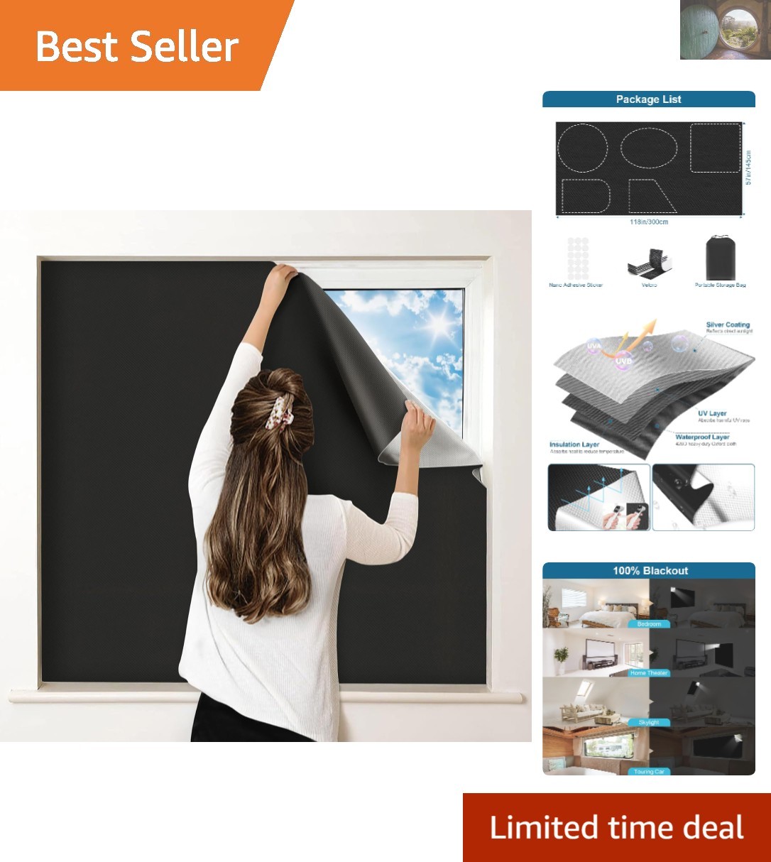 Customizable 100% Blackout Window Shades – Easy Install & Travel-Ready 118″x57″