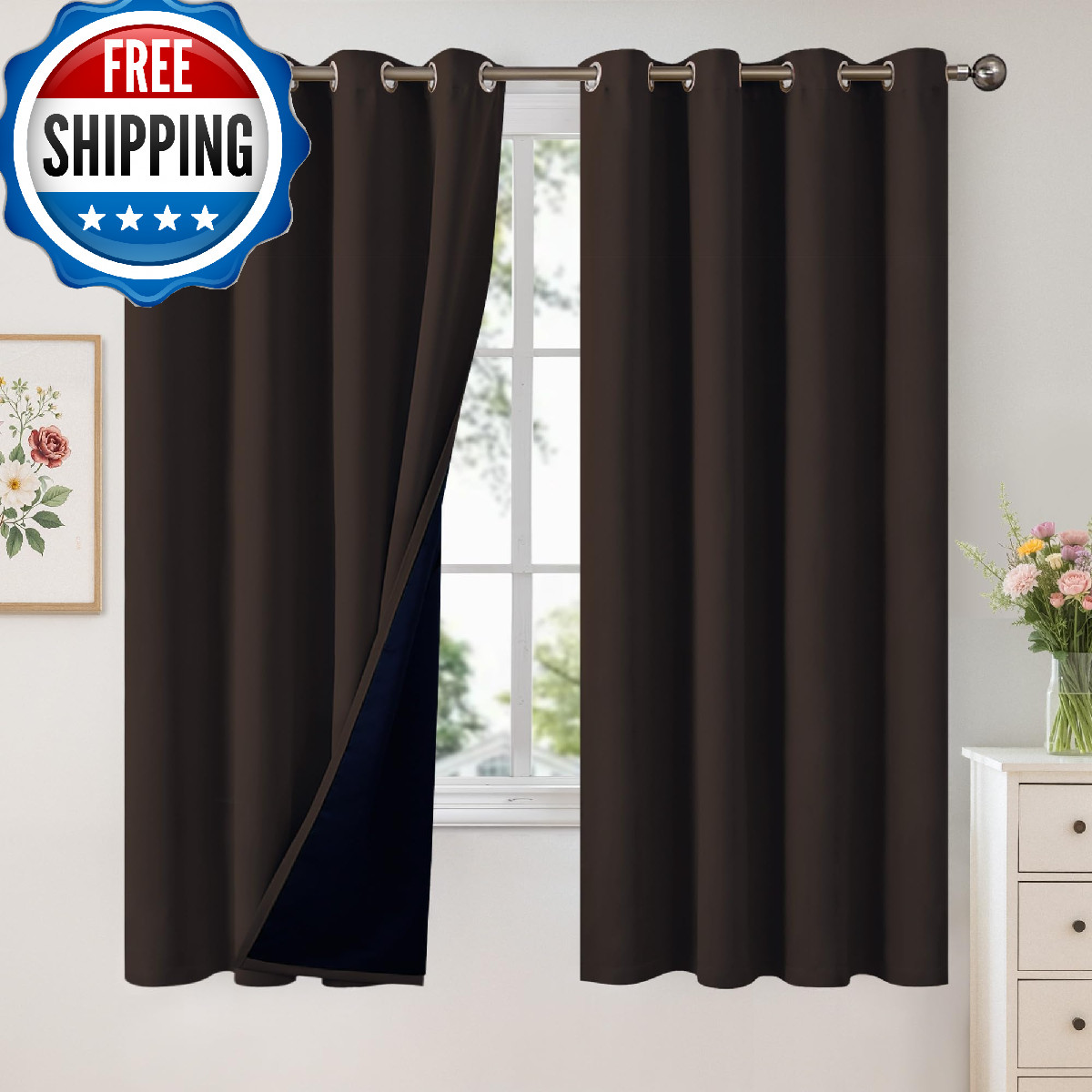 Youngstex Dark Brown 100 Blackout Curtains 63 Inch Length Room Darkening Drapes
