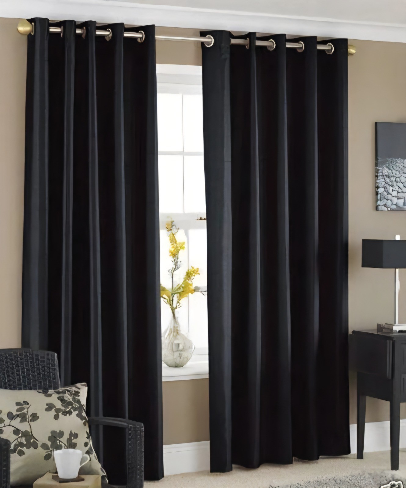 100% SOLID BLACKOUT CURTAIN 2 PIECE GROMMET FOAM LINED WINDOW CURTAIN