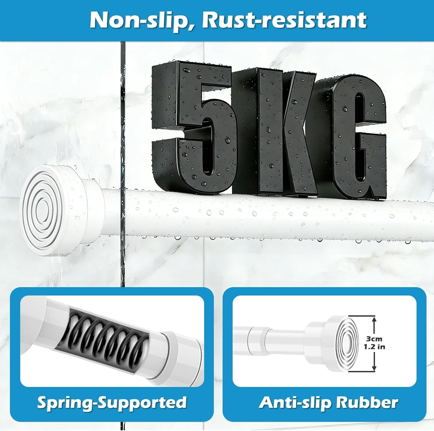 Spring Curtain Rod 33 to 56 Inch Adjustable White Curtain Rod No Drilling Non…