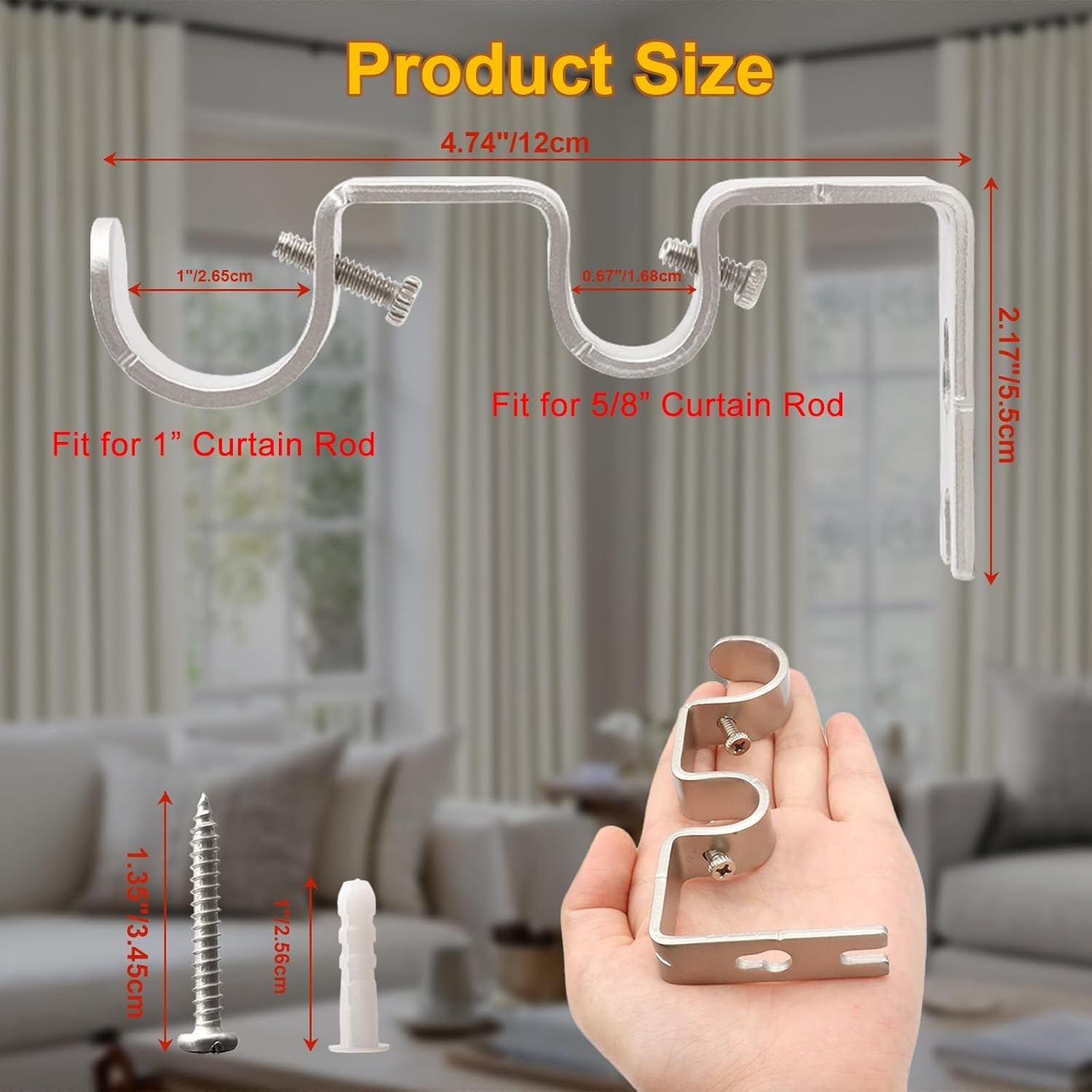Elegant Silver Double Rod Curtain Bracket Set – Versatile 6-Pack for Home Decor