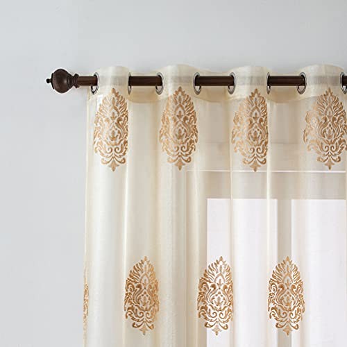 Embroidered Sheer Curtains 52″W x 96″L (Pack of 2) Sheer With Beads-damask