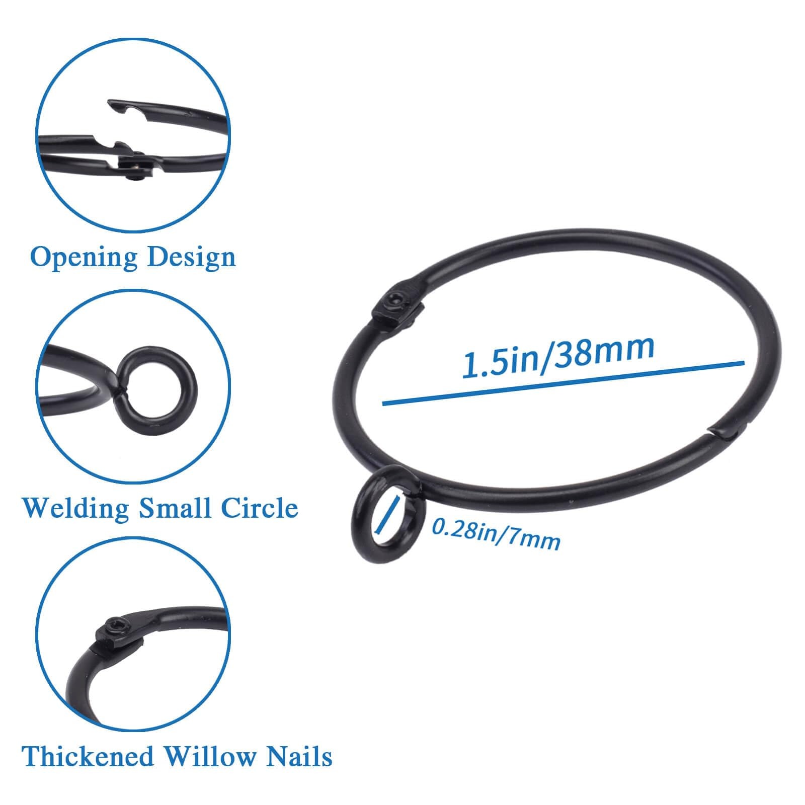 24PCS Black Curtain Rings 1.5 Interior Openable Eyelet Heavy Duty Drapes