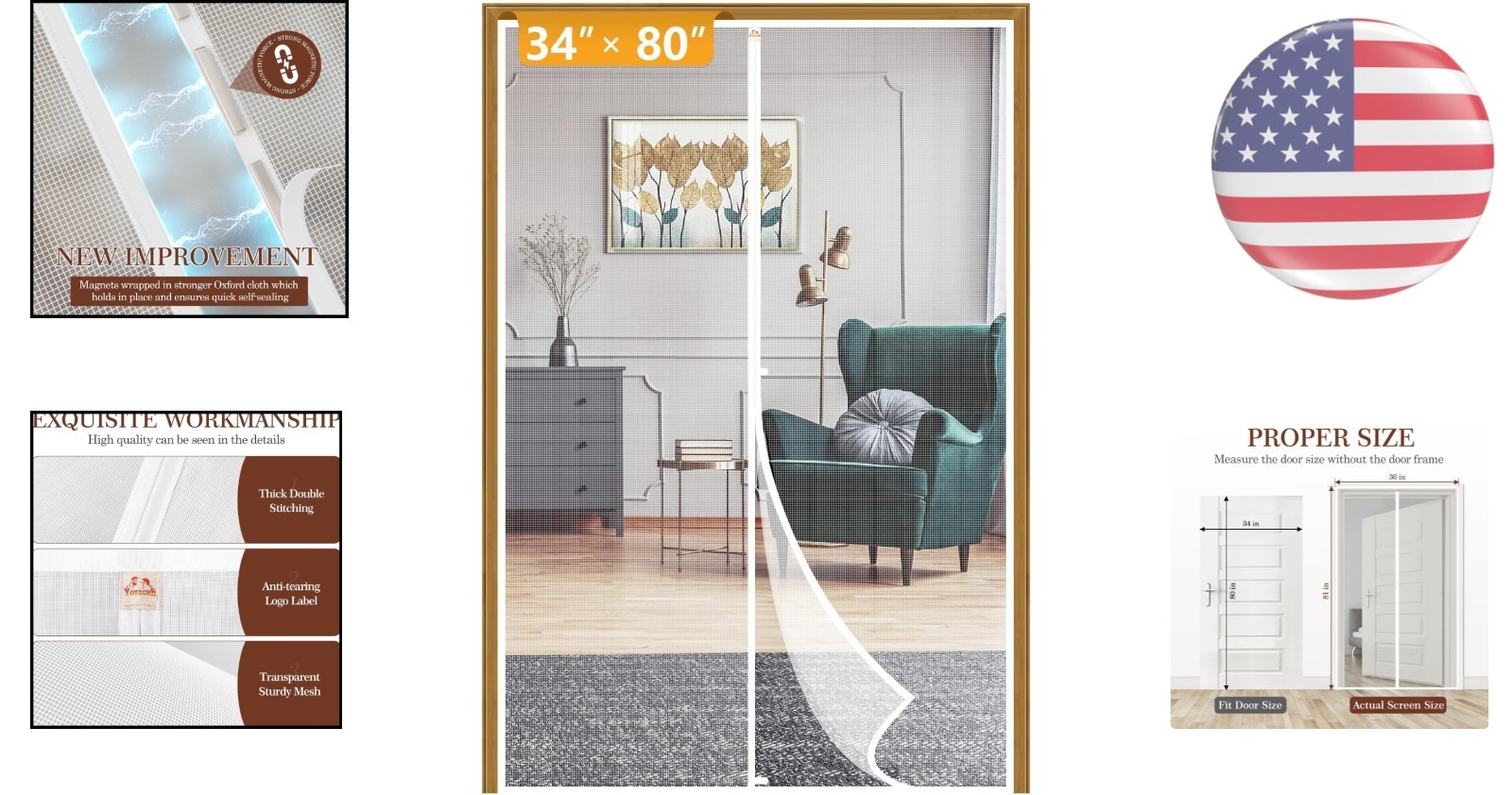 Windproof Magnetic Screen Door, Fits 34″ x 80″—Quick Install for Family & Pets!