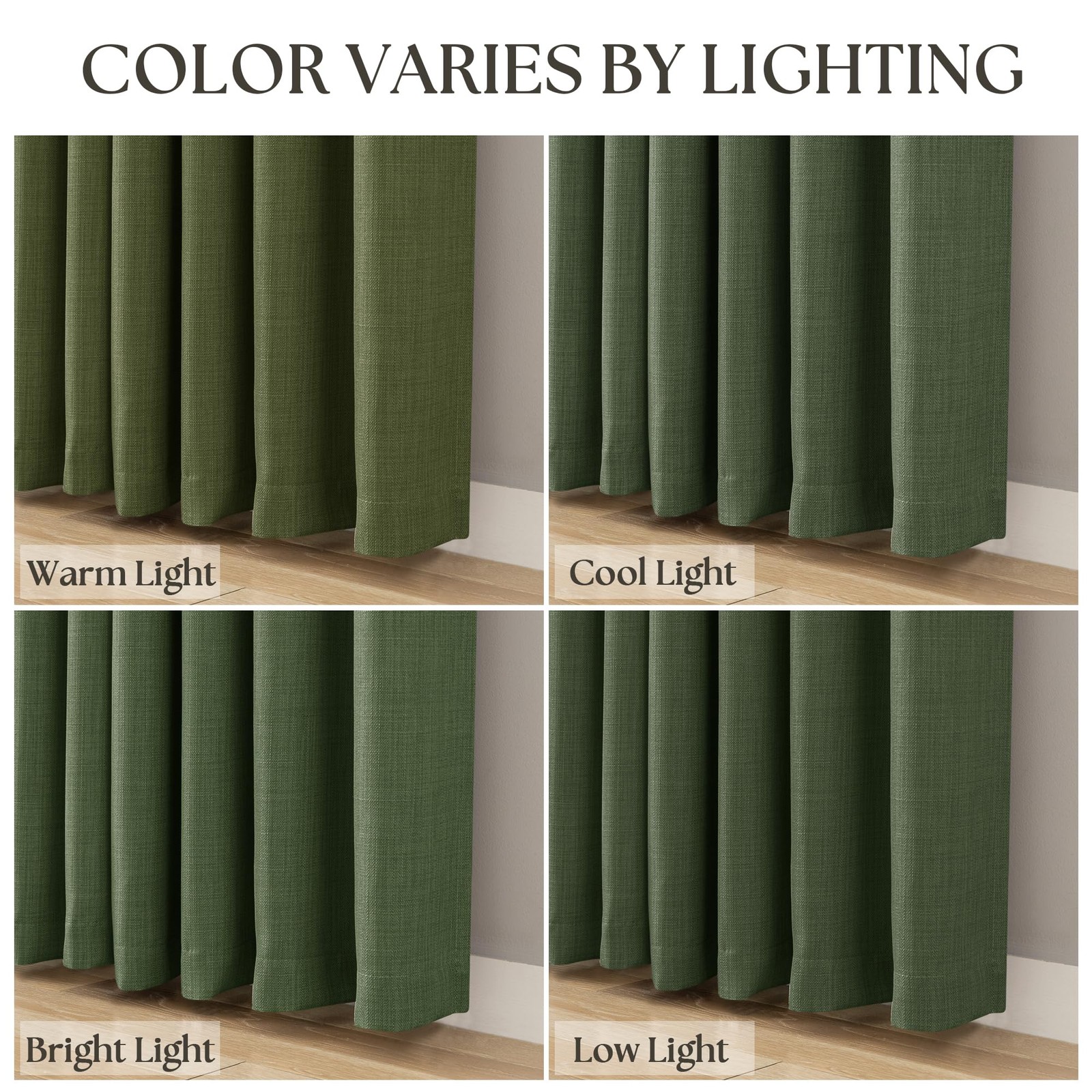 DUKIYO Dark Olive Green Curtains 84 Inch Length 2 Panels Set Linen Flax Semi …