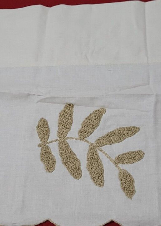 Crochet Leaves 2 Panels w/Valance & 2 Panel Tiers Cotton Off White 5 Pc READ