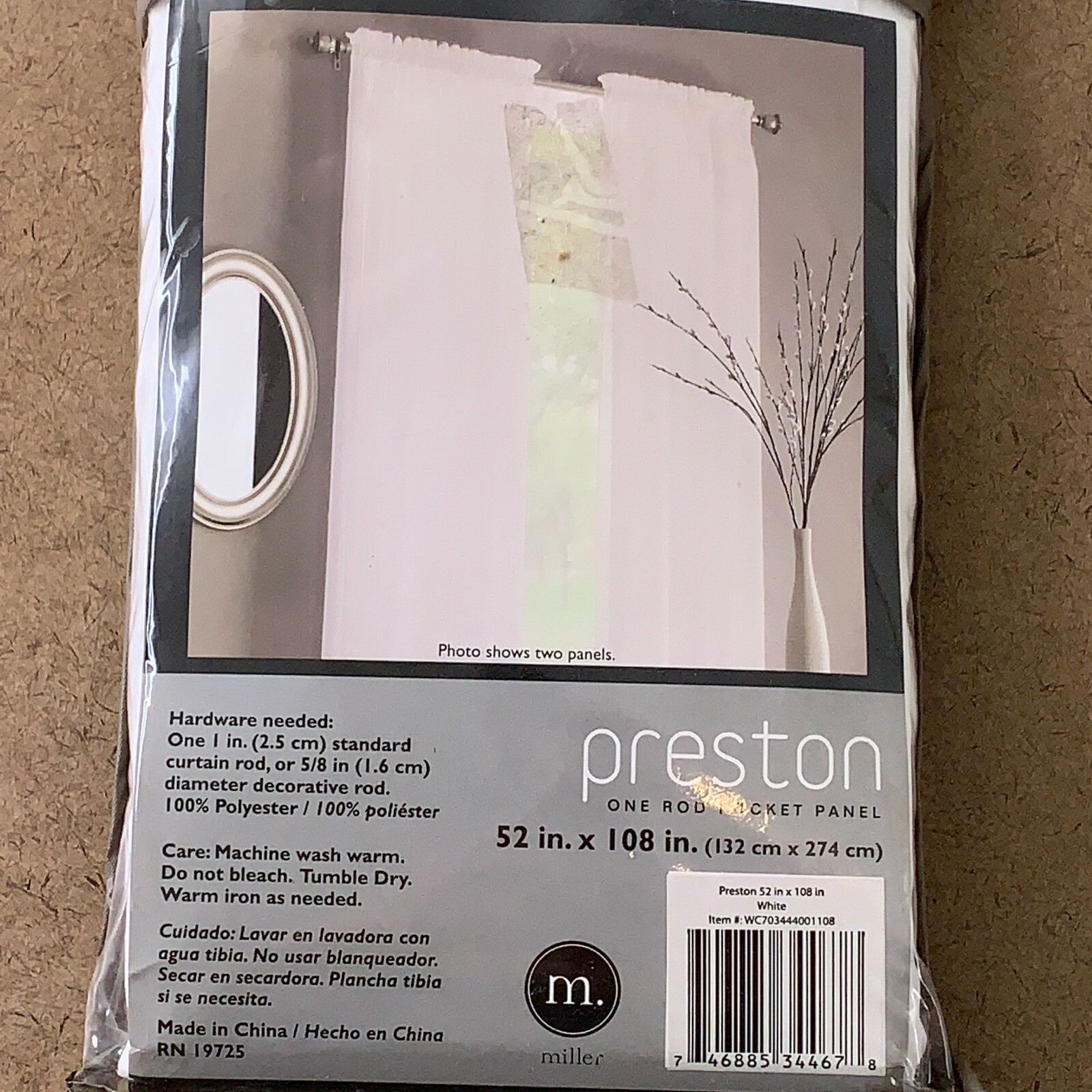 Preston One Rod Pocket Panel White 52in X 108in One Panel NWT