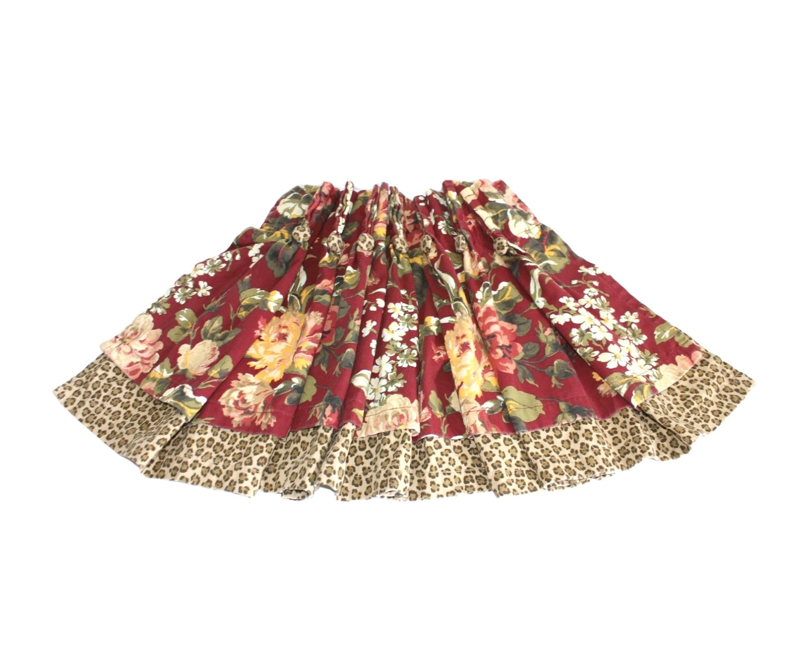 American Living Layered Floral Leopard Valance 48×18 Pinch Pleat Back Tab Cotton