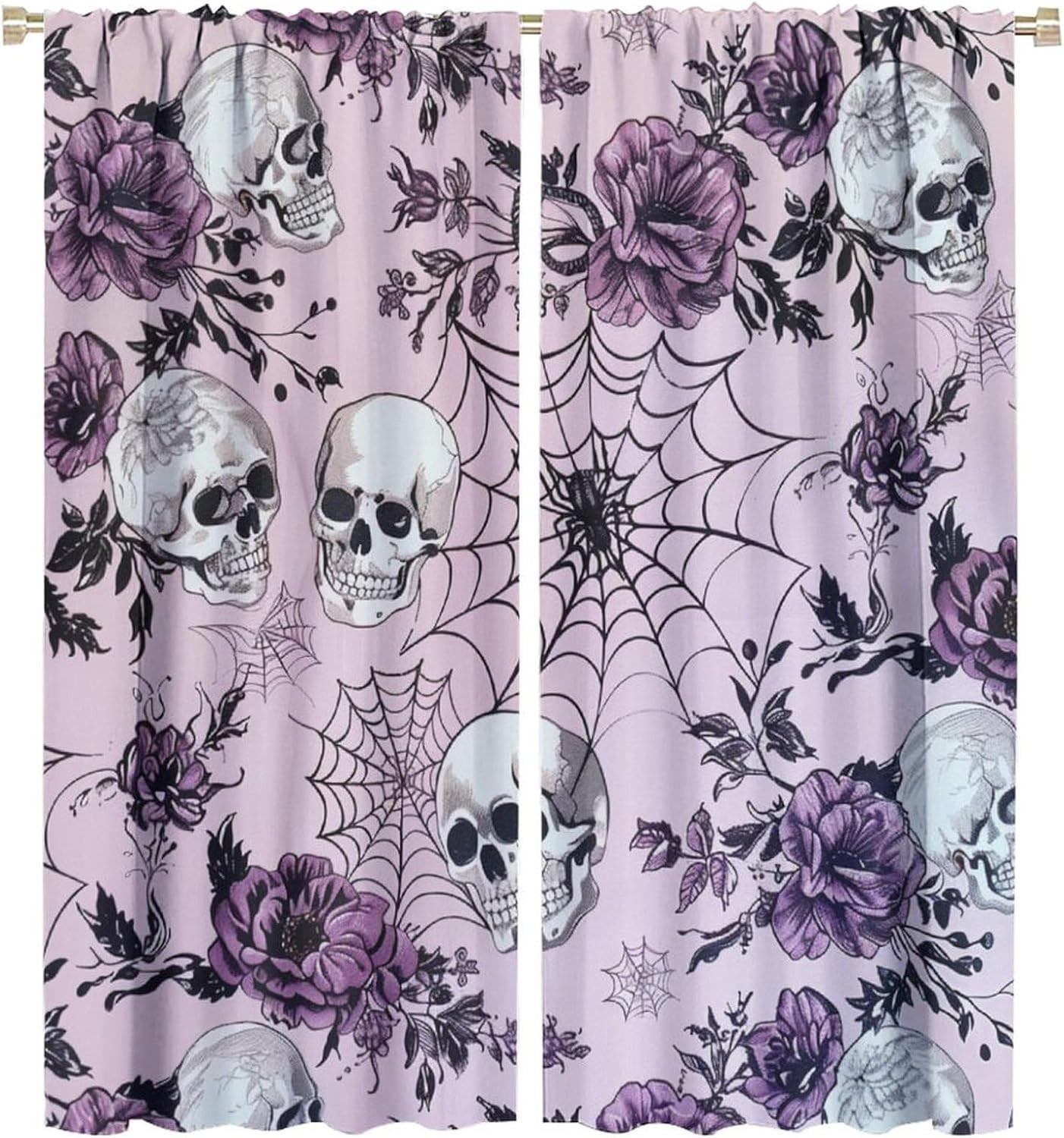 Fantasy Gothic Skull Blackout Curtains for Bedroom/Living Room, Horror Spider We
