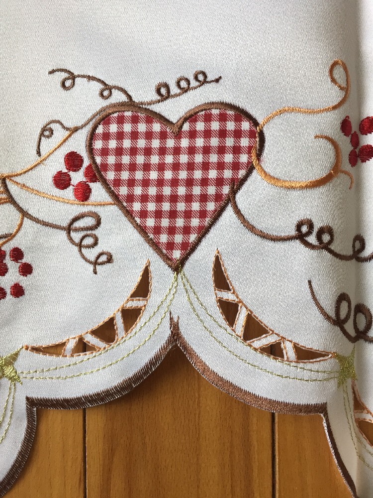 Primitive Gingham Hearts & Stars Valance Checkered Country Embroidered Valance
