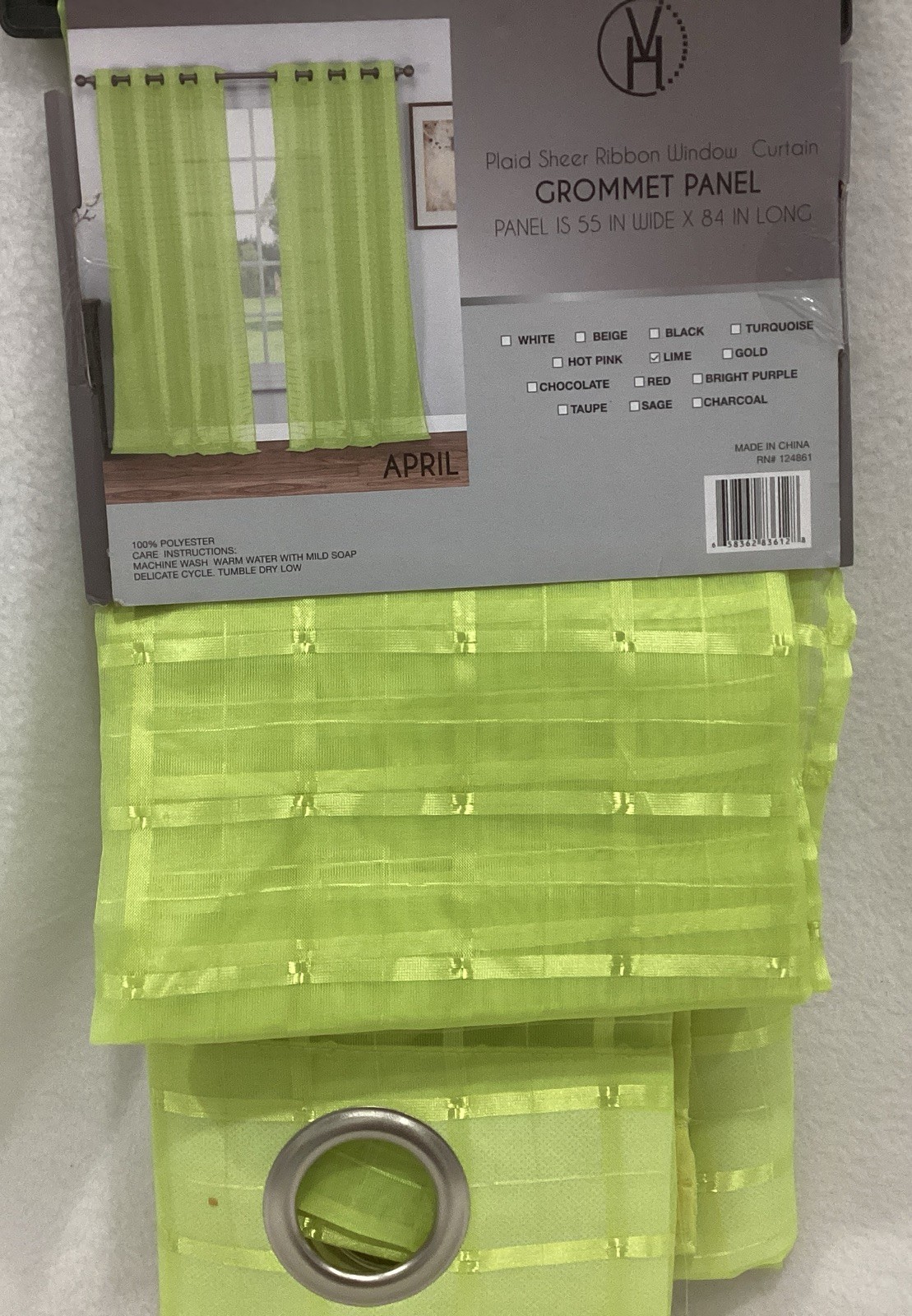 Lime Green Sheer Solid Checkered Grommet Window (1) Panel 55 Wide x 84 Long NEW!