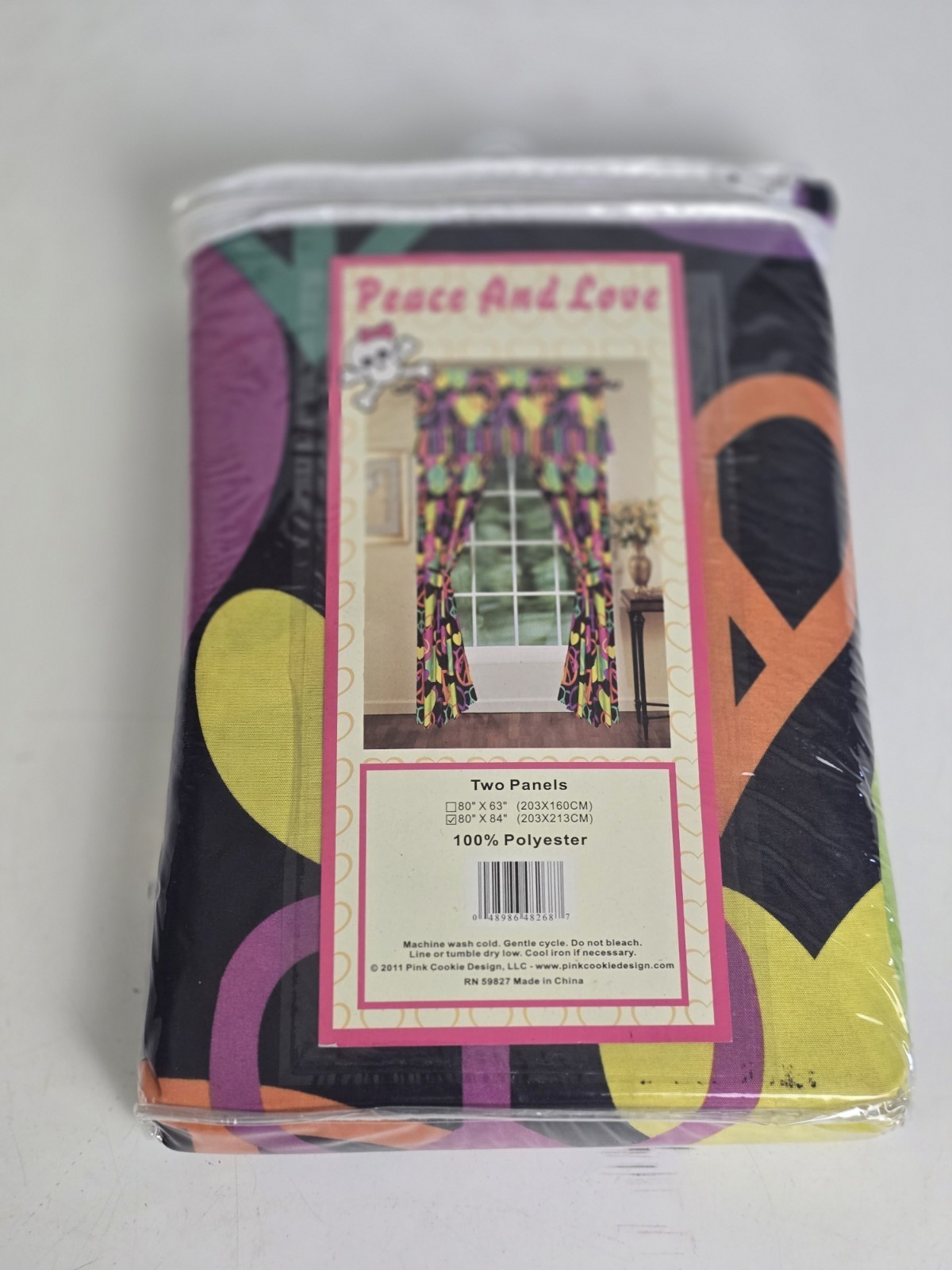 Vintage New Window Curtains 2 Panel Set 80×84 Peace & Love Design Colorful Rare