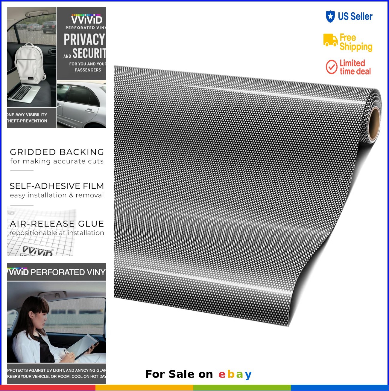 Perforated Privacy Vinyl Window Film One Way Black 10ft x 54 inches Glass Wrap