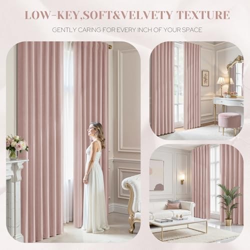 100% Chenille Blackout Curtains for Bedroom 52″W x 96″L (Pack of 2) Blush Pink