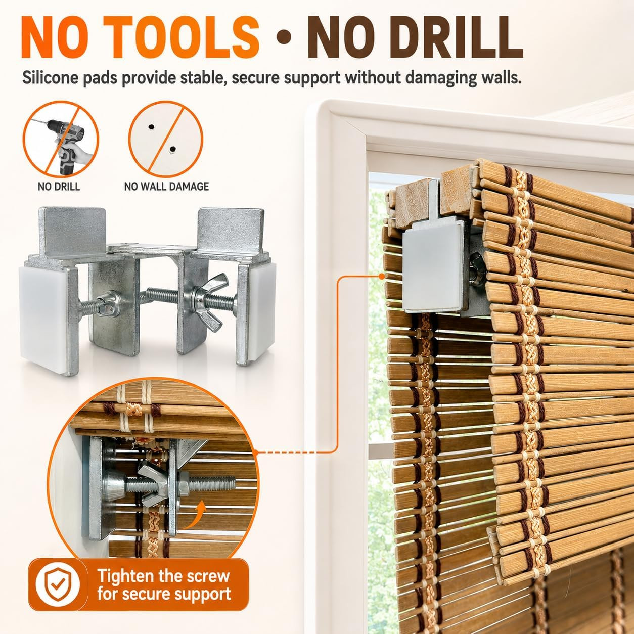 No Drill Bamboo Blinds for Interior Windows, Bamboo Shades for Indoor Windows, R