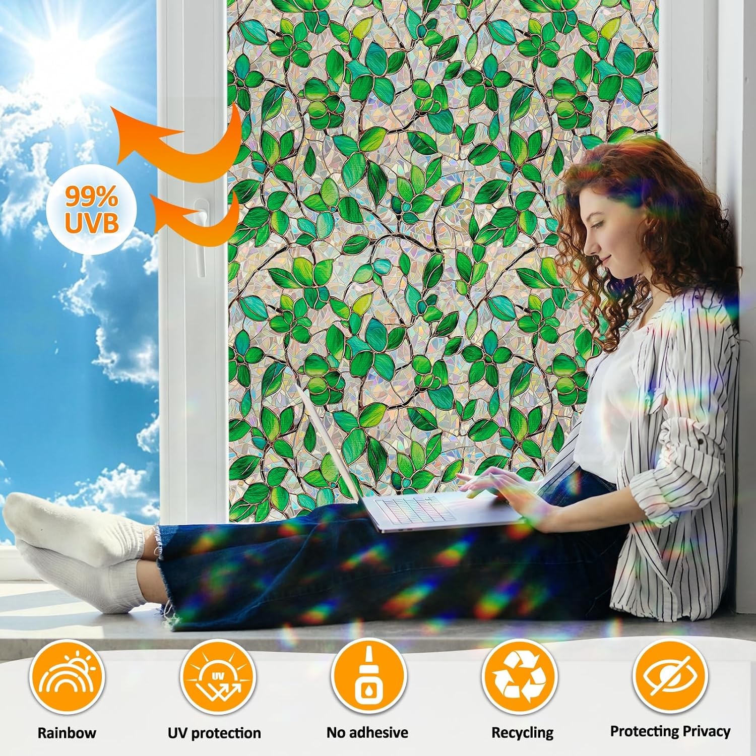 Window Privacy Film with Installation Tools Home Decorative Colored Glass Window