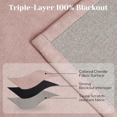 100% Chenille Blackout Curtains for Bedroom 52″W x 96″L (Pack of 2) Blush Pink