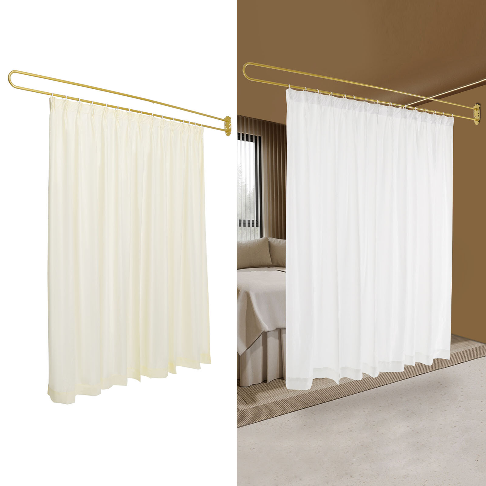 Gold/White UShape Partition Curtain Privacy Partition Curtain Livingroom Divider
