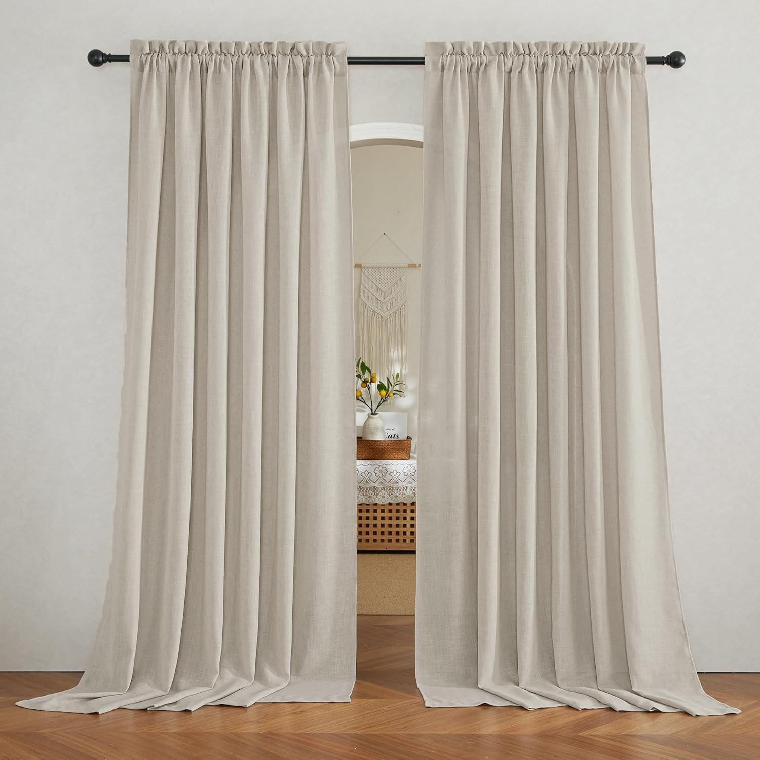 Linen Semi Sheer Curtains, Light Filtering Drapes, 2 Panels, Angora, 70″x108