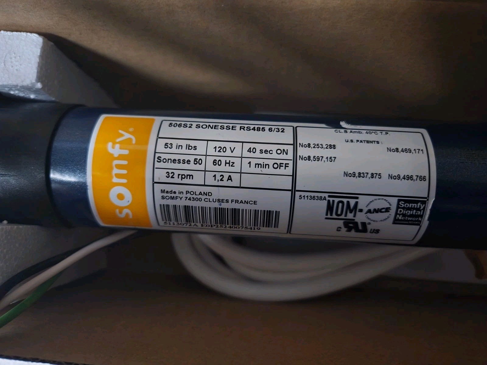 Somfy SDN 506 S2 Sonesse RS485 6/32 (Star Head Motor) Part 1002286