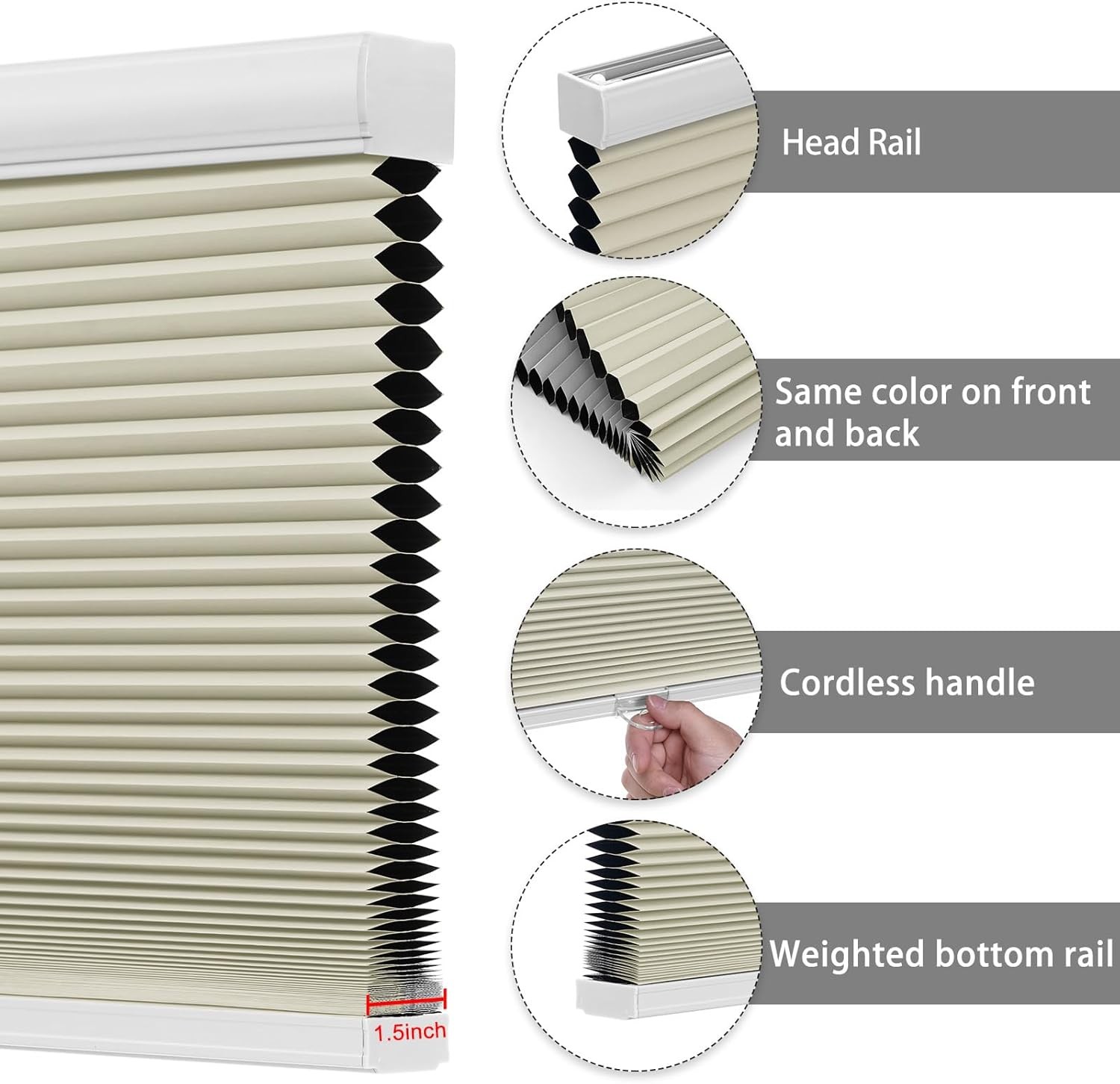Changshade Cordless Cellular Shades Honeycomb Blinds Window Shades- Blackout