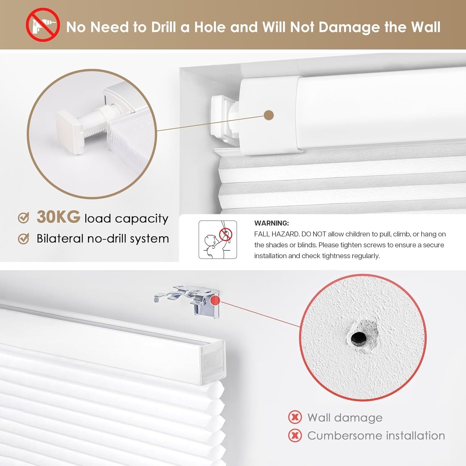 20.5″ x 72″ Cordless Cellular Blackout Shades Light Blocking No Drill / Tools