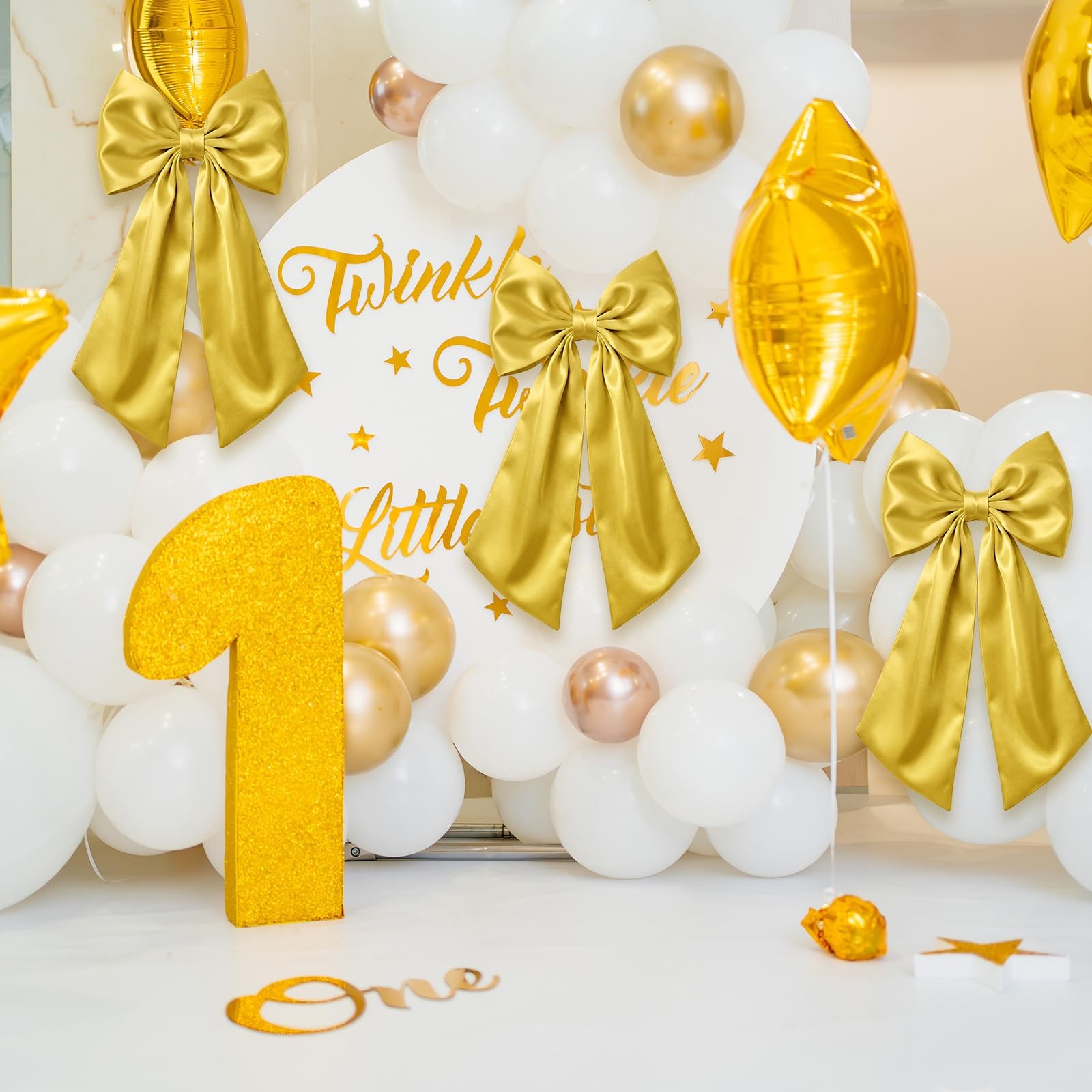 3 PCS 2 FT Large Gold Bow Decorations Big Satin Hanging Wall Party Decor